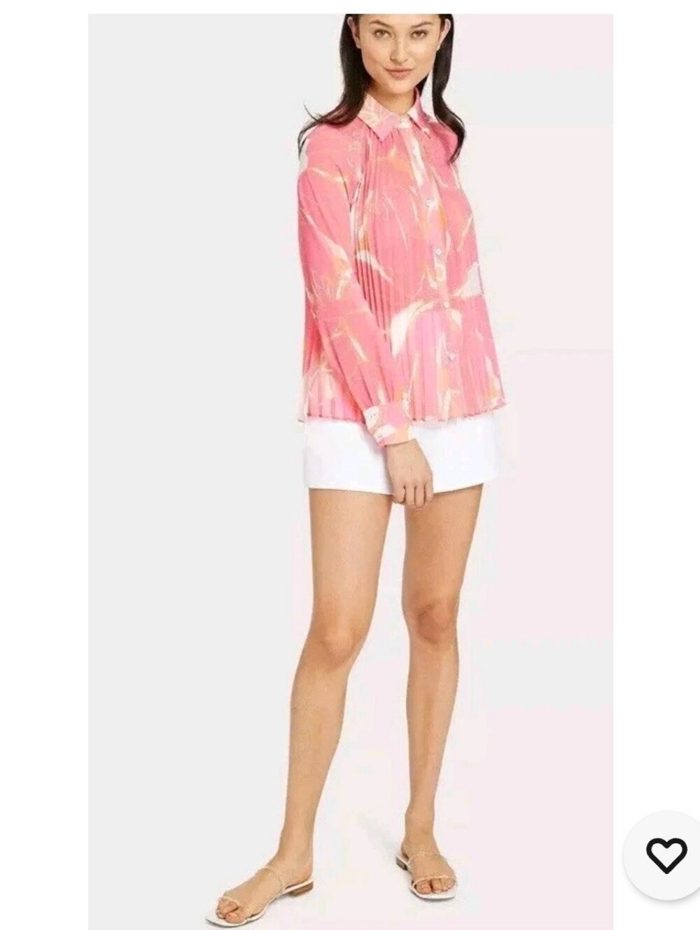 Milly Beth Stencil Floral  Pleated Balloon Sleeve A Line Button Up Sheer Blouse